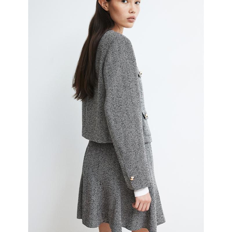 Winter New Women's Clothing French Classic Style Round Neck Long Sleeves Single-Breasted Texture Woven Outwear 1241437