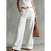 2026 Womens Cotton Linen Blend Wide Leg Pants Solid Color High Waist Loose Casual Trousers Daily Wear