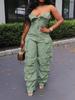 Высокая уличная мода, сексуальные комбинезоны с открытыми плечами, женские брюки-карго без бретелек на пуговицах Y2k, женские корейские карманы, дизайн, повседневный комбинезон 2024