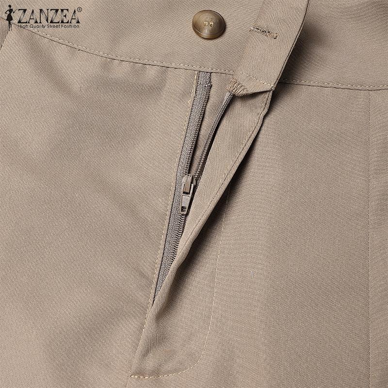 ZANZEA Женские модные эластичные талии плиссированные прямые брюки