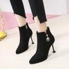 Black Pointed Toe Rhinestone Woman Short Shoes Autumn Winter Fleece-Lined Heeled Ankle Boots for Women New in Trend 2026 Booties