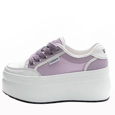 Модные 8 см сетчатые кроссовки с воздушной подкладкой на платформе и танкетке, летние удобные модные дышащие кроссовки высокого бренда на толстой подошве со шнуровкой, повседневная обувь