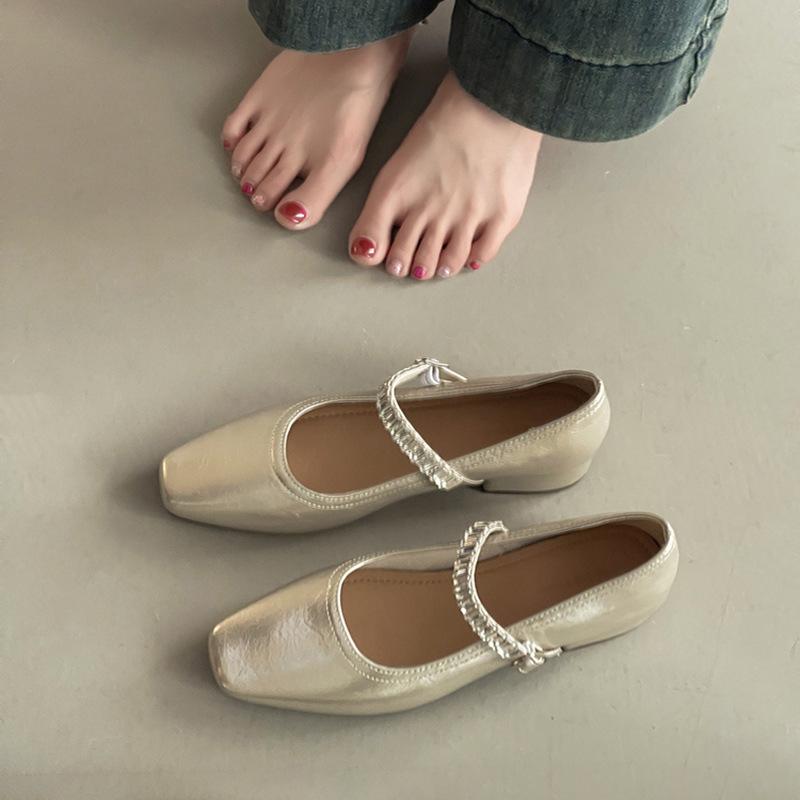 Fashion Temperament Rhinestone Word with Mary Jane Shoes Women's Summer New Simple Outer Wear Thick Heel Shoes