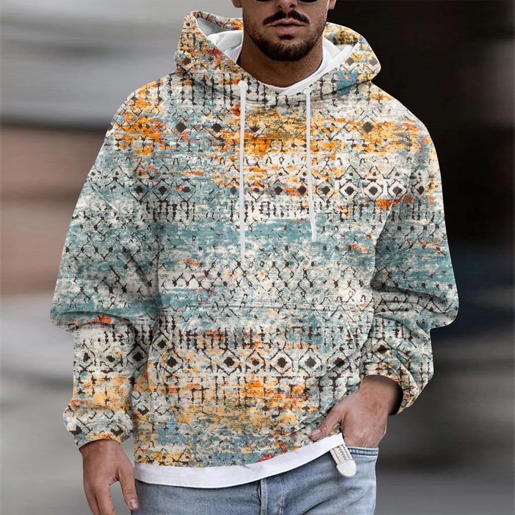 Men's Print Plush Warm Coat Fleece Sweater Casual Coat Pocket Sweater Autumn Winter Coat