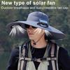 Fan Hat Wide-Brimmed Outdoor Hat with Dual-Power Solar Fan Design