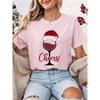 Рождественская футболка для выпивки Смешная Графика 'Cheers' Вино Футболки с коротким рукавом Повседневные Рождественские Топы Подарок для Любителей Вина
