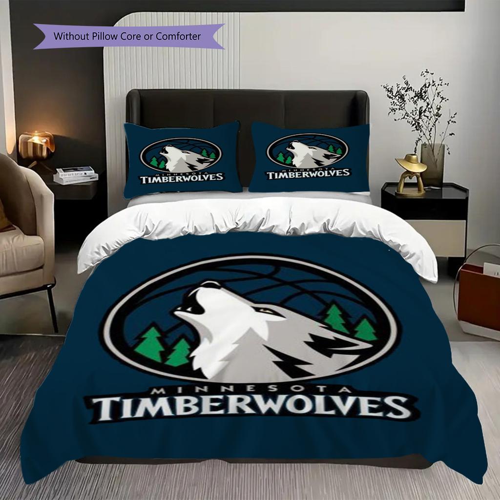 Minnesota Timberwolves Logo Three-piece set(1 * duvet cover + 2 * pillowcase, without core)Soft and comfortable Christmas birthday gift Bedding set
