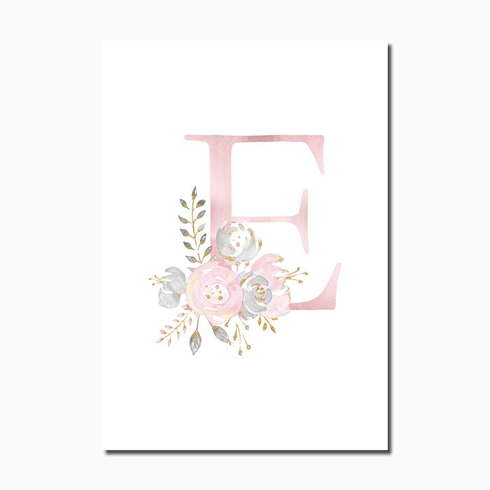 Baby Girl Pink Flowers Canvas Poster Nursery Wall Art Print Modern Letters Painting Wall Pictures Nordic Kid Bedroom Decoration