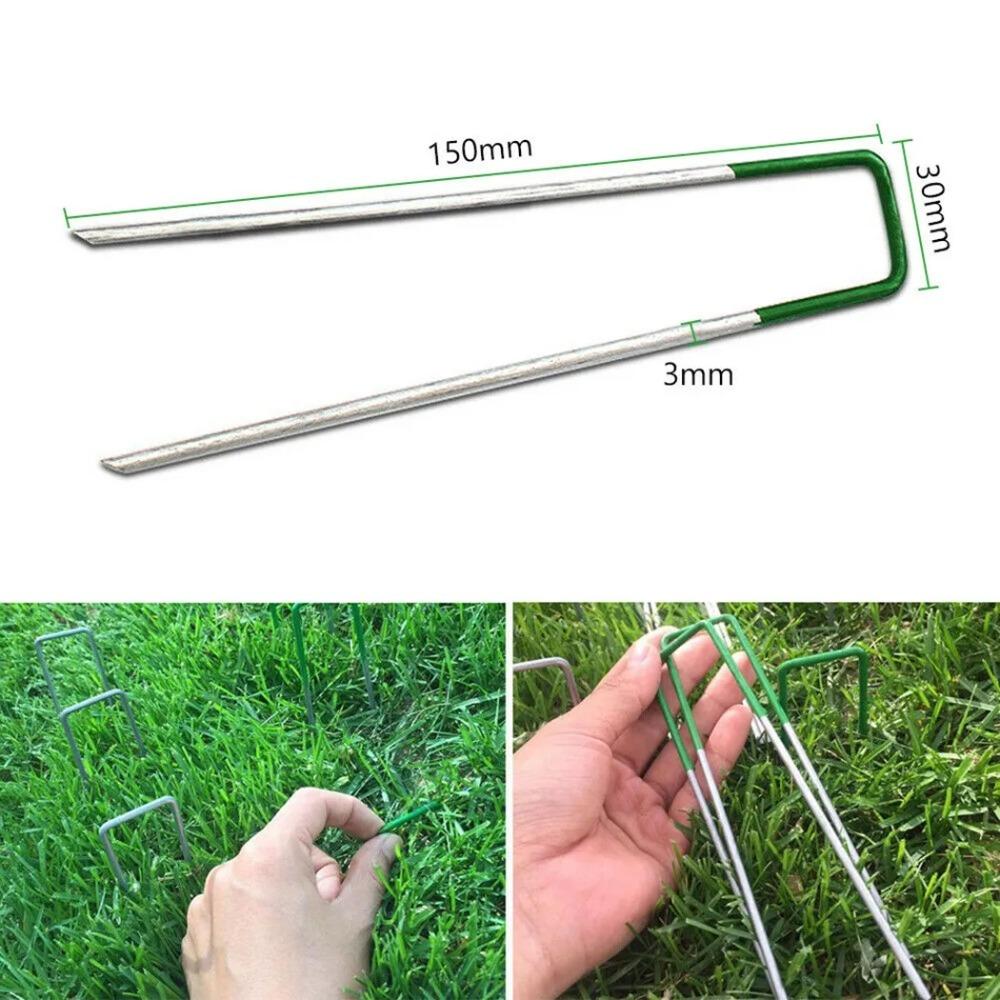 12PCS Garden Stakes Lawn Fixing Nails Green Tent Stakes Securing Pegs for Artificial Grass