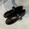 Genuine Leather Korean Version of Niche Round Head Shallow Mouth Bow with Mary Jane Single Shoes Women's Spring and Autumn Flat Ballet Shoes