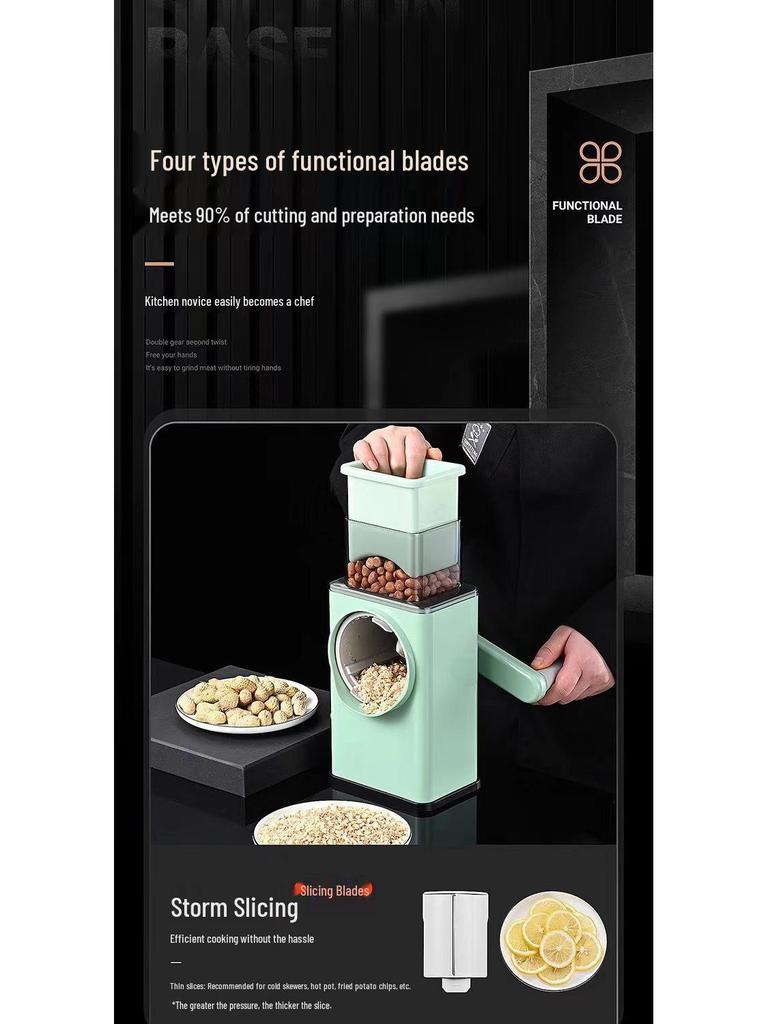 Многофункциональная роликовая овощерезка и терка: Нарезает, натирает на терке и шинкует картофель, имбирь и т. д.