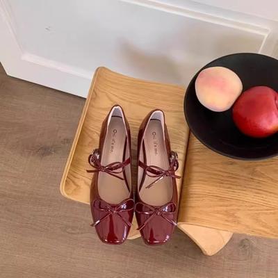 Самостоятельно сохраненная версия красных балеток Мэри Джейн, женские туфли на толстом каблуке из лакированной кожи, туфли бабушки в стиле ретро, с мелким вырезом, квадратным носком, одинарные туфли