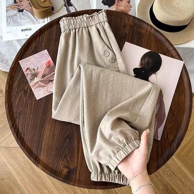 Брюки гаремы из ледяного шелка для женщин на лето Новые бриджи с высокой талией Свободные, скрывающие недостатки фигуры Универсальные повседневные тайпантс