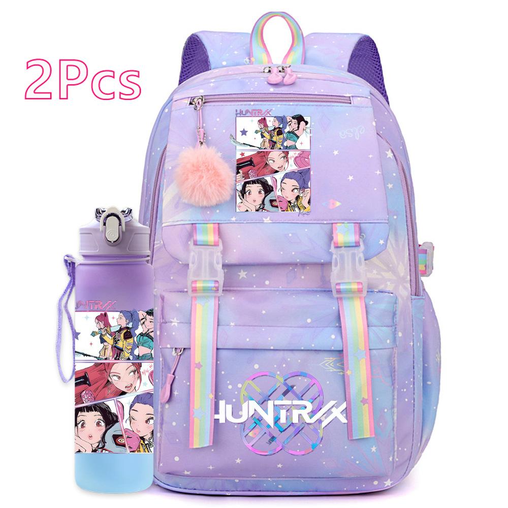 2 шт./набор Милый аниме K-pop рюкзак с принтом 750 мл бутылка для воды большой вместимости дорожная сумка для девочки-подростка мальчика школьный портфель детский подарок рюкзак