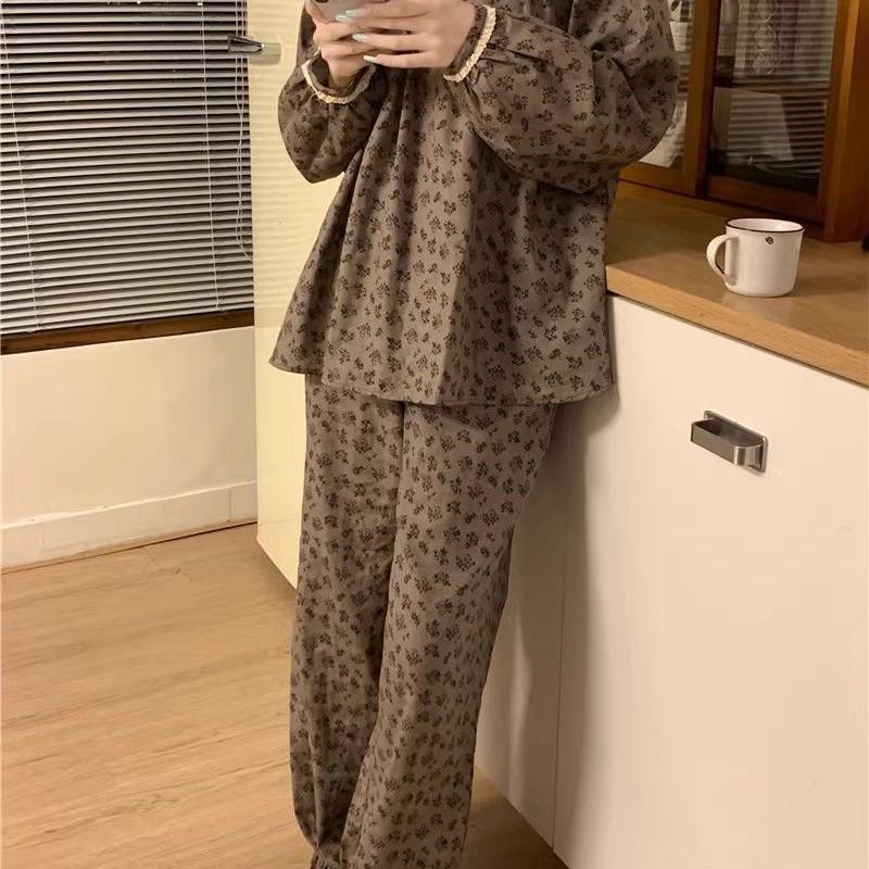 Весенняя новая пижама женская сетчатая красная домашняя одежда с длинными рукавами корейский комплект нижнего белья для девочек пижама домашняя одежда