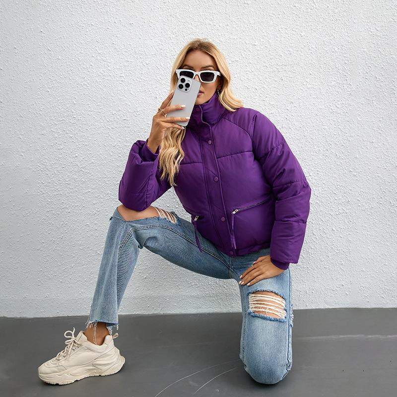 Winter Women's Plus Size Fashion Multi-colour Standing Collar Zipper Pocket Thickened Warm Cotton Jacket