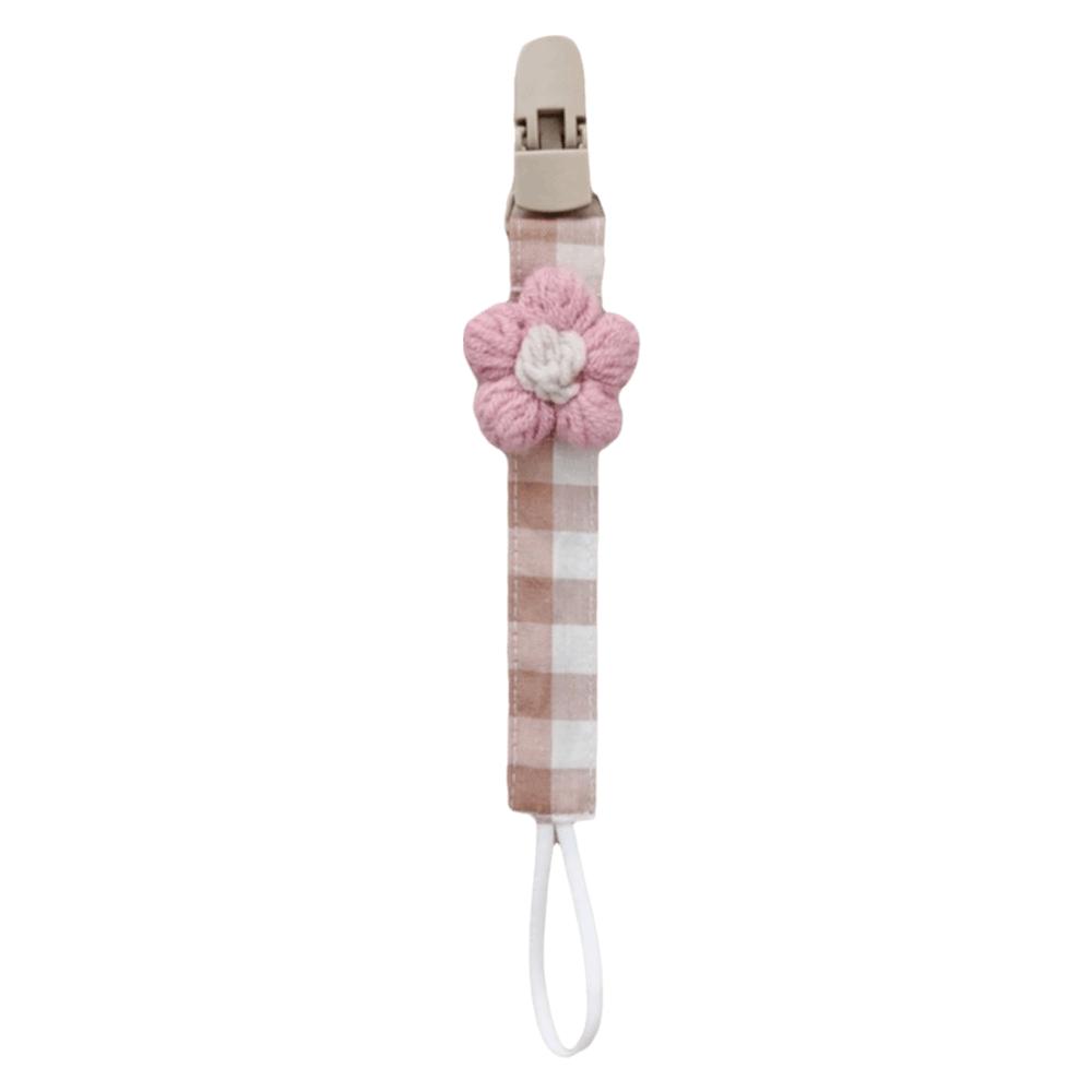 Plastic Flower Dummy Nipple Holder Plaid Embroidery Pacifier Clips Retro Baby Pacifier Chain Girls