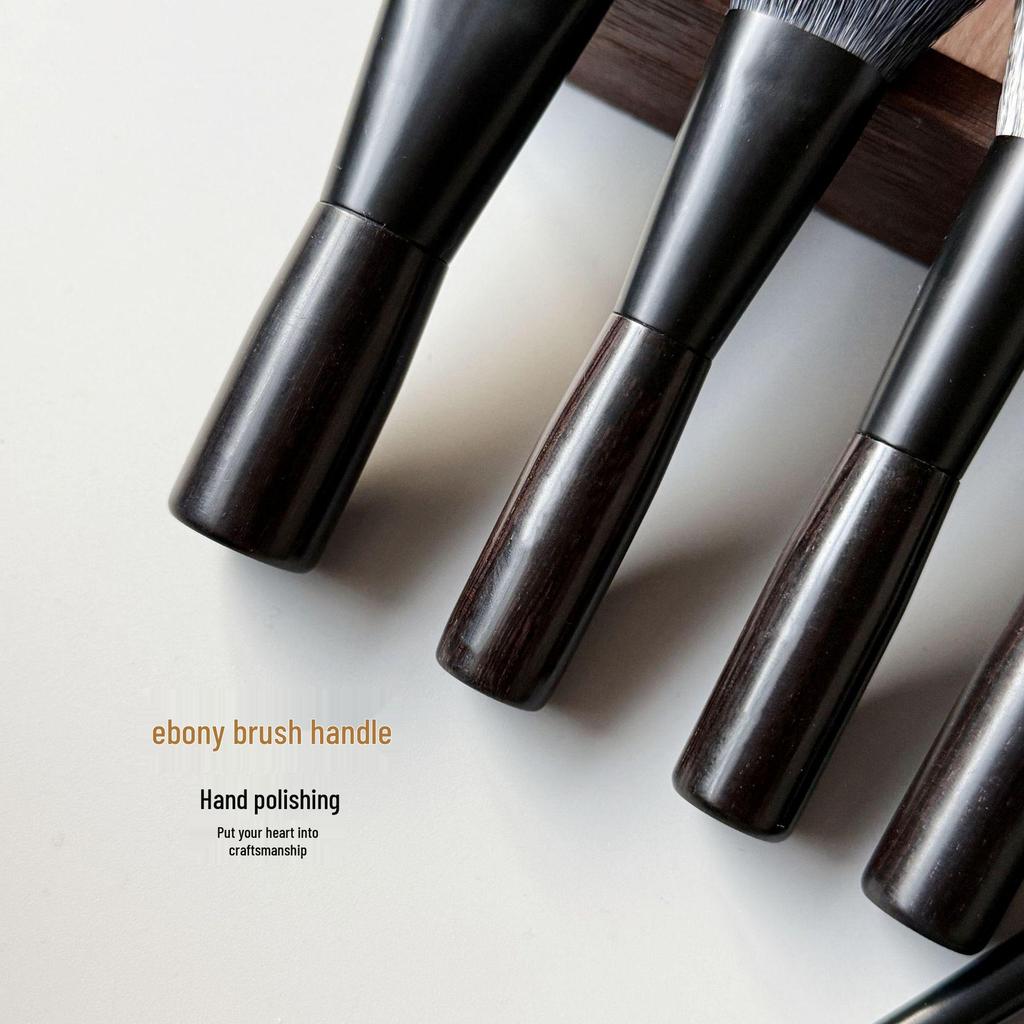 Мини Портативный Набор Кистей для Макияжа из Черного Дерева: Кисти для пудры из шерсти, контурные, для стипплинга и теней для век
