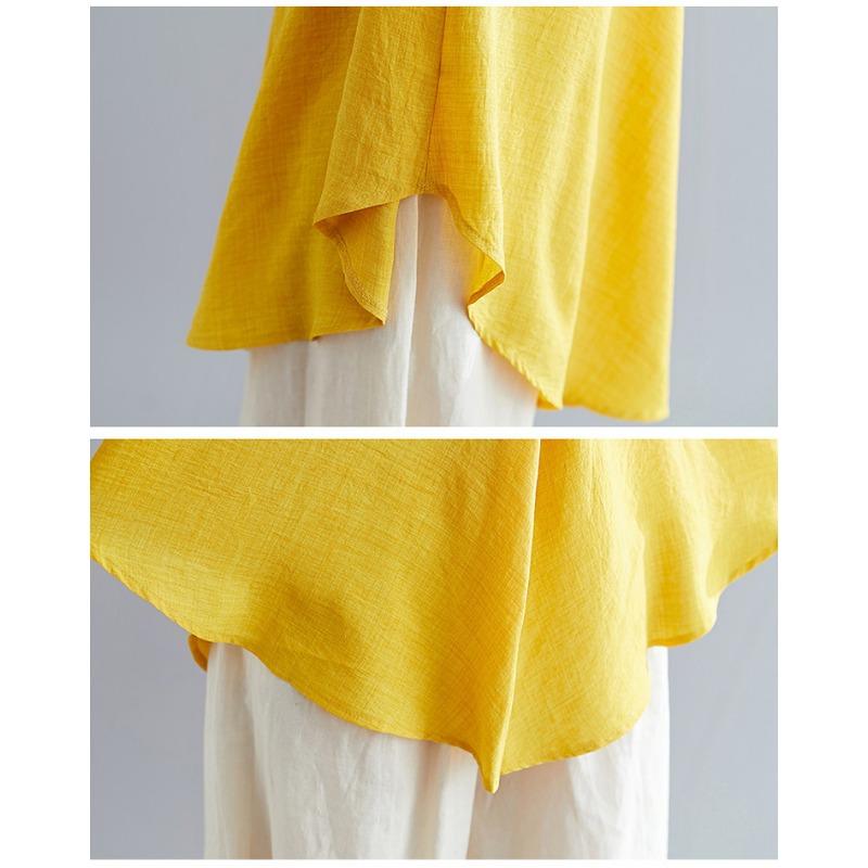 Летняя женская рубашка с короткими рукавами, элегантный V-образный вырез, нерегулярный хлопковый лен, удобный свободный повседневный дышащий топ