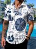Plus Size Men'S Short Sleeve Shirt, Nautical Pattern, Overweight Casual Short Sleeve Shirt, Anchor Compass, Enlarged Men'S Athletic Short Sleeve