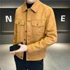 Autumn and Winter High-Grade Deerskin Velvet Padded Jacket,  Men's Lapel Short Solid Color Coat Brown