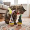 Colorful Feather Cat Tumbler Toy Wooden Base Dynamic Shaking Self Play Cat Entertainment Toy Cartoon Pattern Bite Resistant