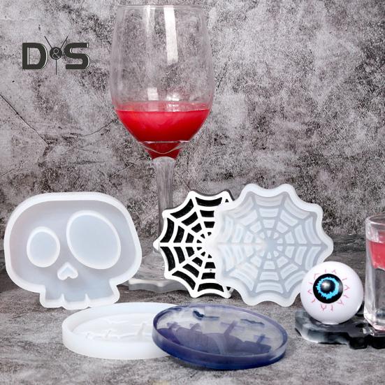 Хэллоуин подставка из смолы форма череп паутина форма надгробия DIY ремесло эпоксидная смола литье силиконовые подсвечник подстаканник форма для свечи
