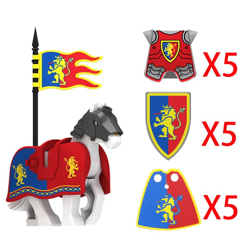 Medieval Castle Green Dragon Knight Building Blocks Figure Accessory Shield Vest Warhorse Cape Orc Flag Mount Wolf Toy Gift D123