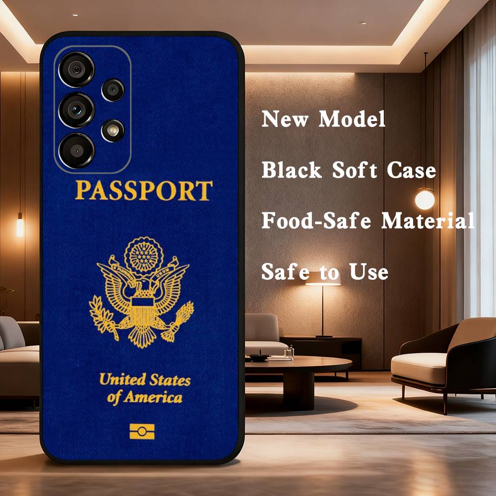 USA Brasil Korean Passport Phone Case For Samsung Galaxy A73,31,32,72,41,53,52,71,22,5G,Note,J7,8,9 Soft Black Cover