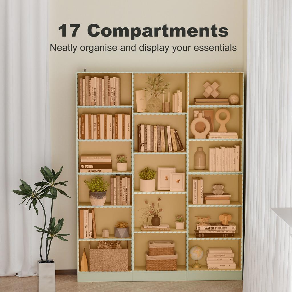 Bookcase with 17 Compartments 6-Tier 149 x 23.6 x 188 cm Light Green