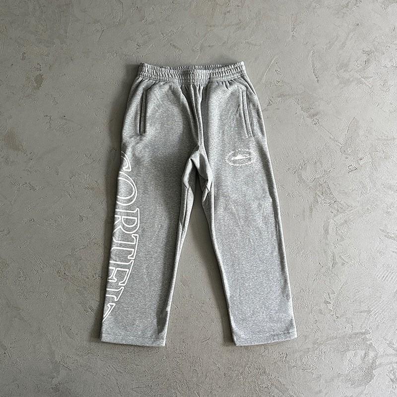 Mens Gray Hooded Zip-Up Sweatshirt Set With Graphic Print Cotton Blend Fleece-Lined Loose Fit Fall Casual Wear