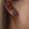 Fancy Trinket Ear Stud Decorative Colorful Stainless Round Shaped Crystal Stone Ear Stud