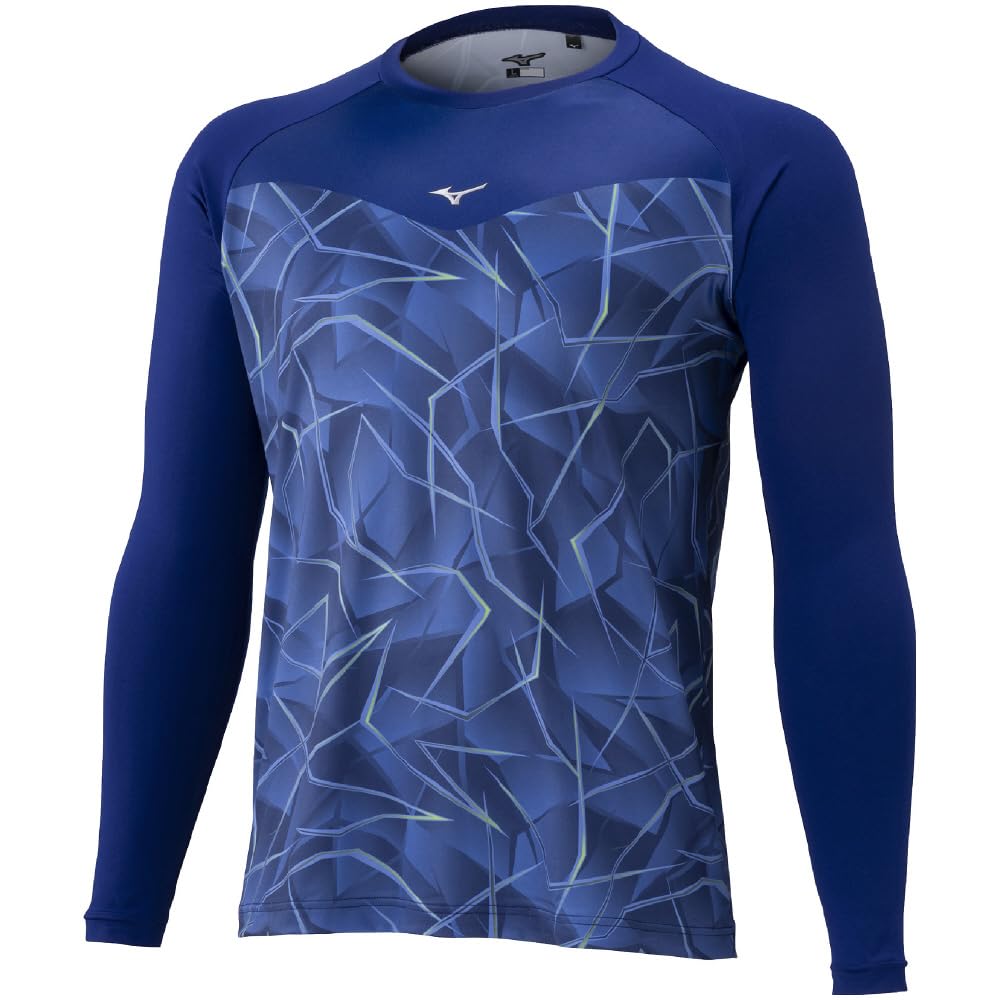 Mizuno Мужская майка с графическим принтом Global Elite, с длинным рукавом, 12JADP88, размер M, пастельно-синий, для бейсбола/софтбола (Низкий вырез, Рукав)