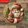 Merry Christmas Wooden Sign with Smiling Santa Claus Pattern - Navidad Wooden Sign for Christmas Tree, Window, Yard, Indoor Decor