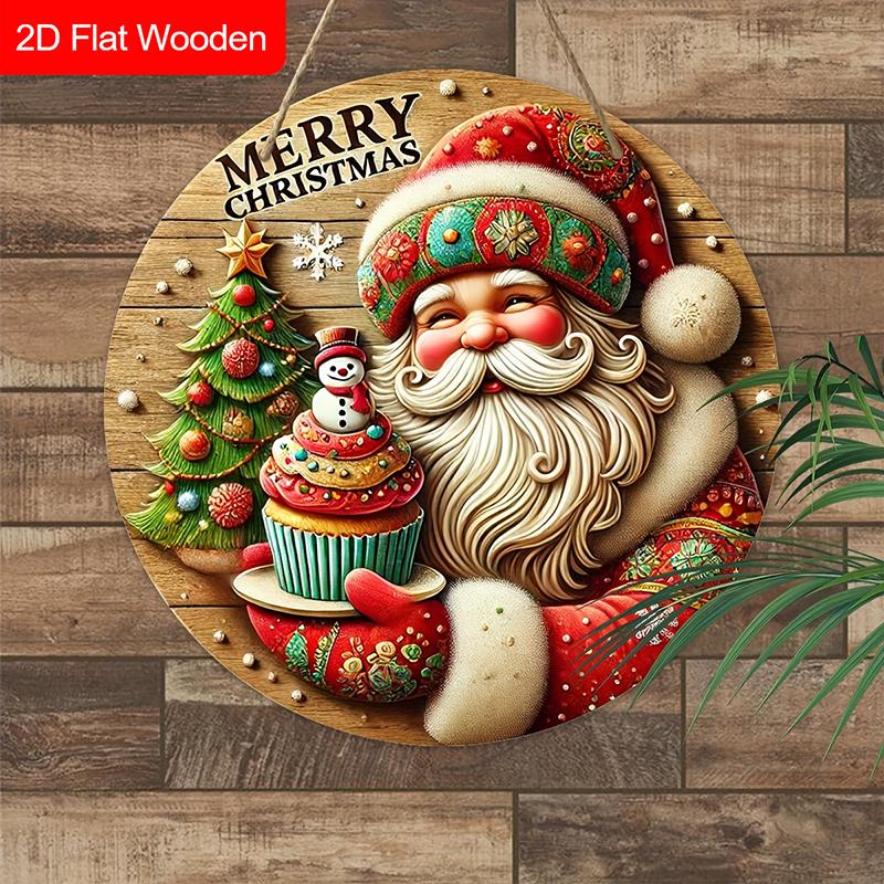 Merry Christmas Wooden Sign with Smiling Santa Claus Pattern - Navidad Wooden Sign for Christmas Tree, Window, Yard, Indoor Decor