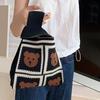 Women Wrist Handbag Cartoon Bear Rose Pattern Aesthetic Crochet Knit Tote Bag Wristlet Bag Sleeve Knot Pouch