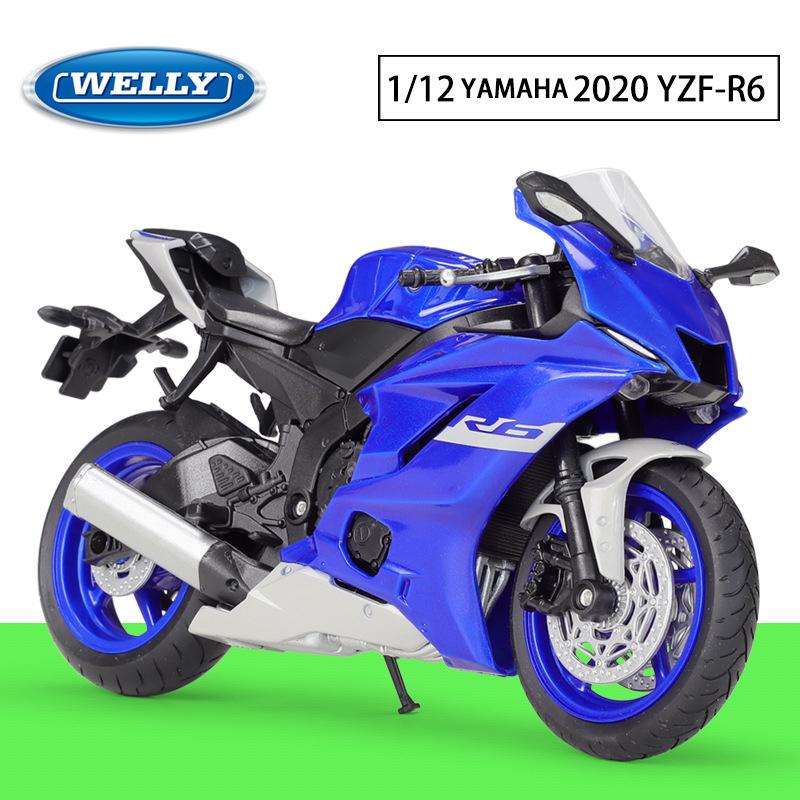 1/12 Scale Welly 2020 YAMAHA YZF-R6 Alloy Motorcycle Model Diecasts Metal Toy Vehicles Motorcycle Model High Simulation Collection Childrens Gifts