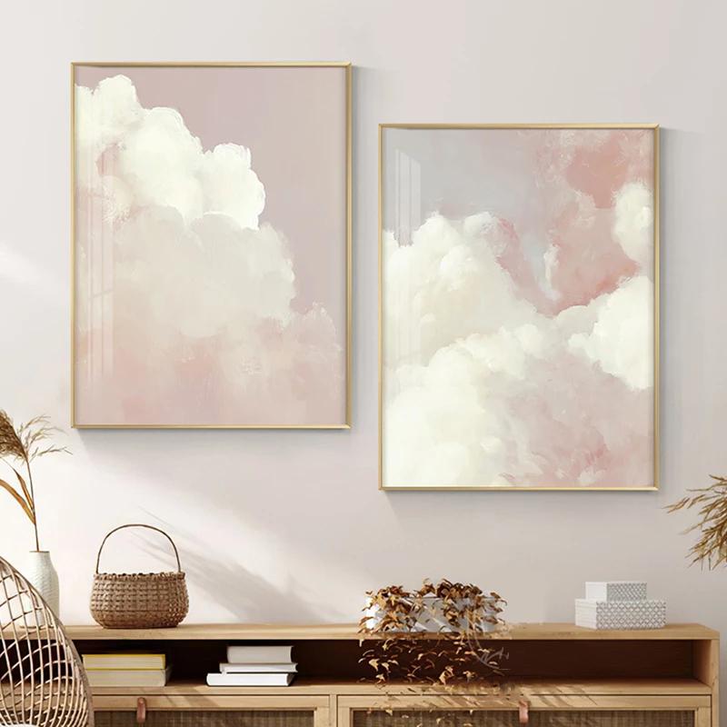 Скандинавские Синие Розовые Облака Небо Настенное Искусство Плакат Принт Пейзаж Холст Картины Украшения Домашнего Декора Минимализм Настенная Картина
