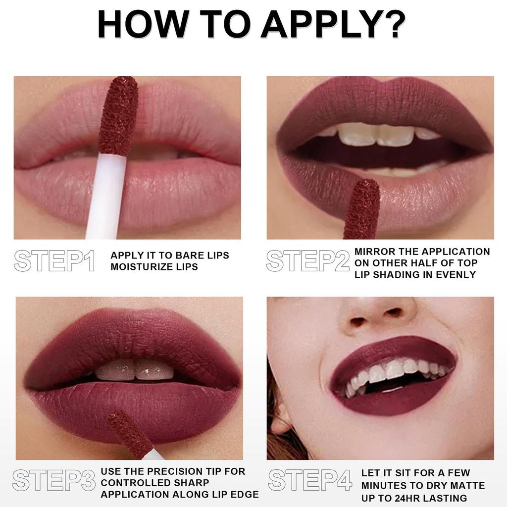 HANDAIYAN Matte Waterproof Lip Gloss Sexy Lipgloss Liquid Lipstick Nude Pink Purple Makeup Long Lasting Tinted Lip Glaze