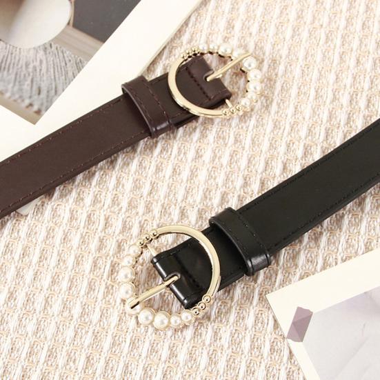 Женский ремень Yousheng из искусственной кожи, украшенный искусственным жемчугом, с пряжкой-булавкой и регулируемыми отверстиями, поясная лента, универсальный модный аксессуар