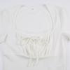 Casual White Knitted Lace Patched Female T-shirts Y2K Korean Style Slim Tie Up Shirring Summer Top Tee Folds Outfits