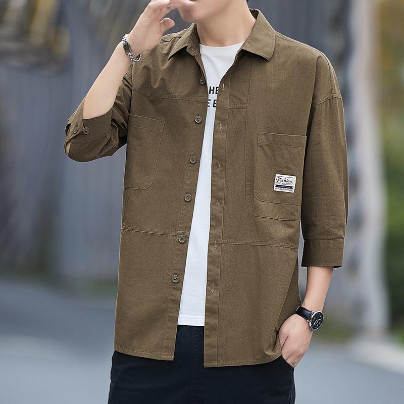 Men's Seven-point Sleeve Shirt Spring and Autumn New Korean Version of The Trend Shirt Casual Coat Men's Coat Tooling