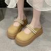 2025 Summer New Women's Shoes Muffin Platform Mary Jane Shoes Pearl Bag Head Slippers Casual Versatile Half-drag