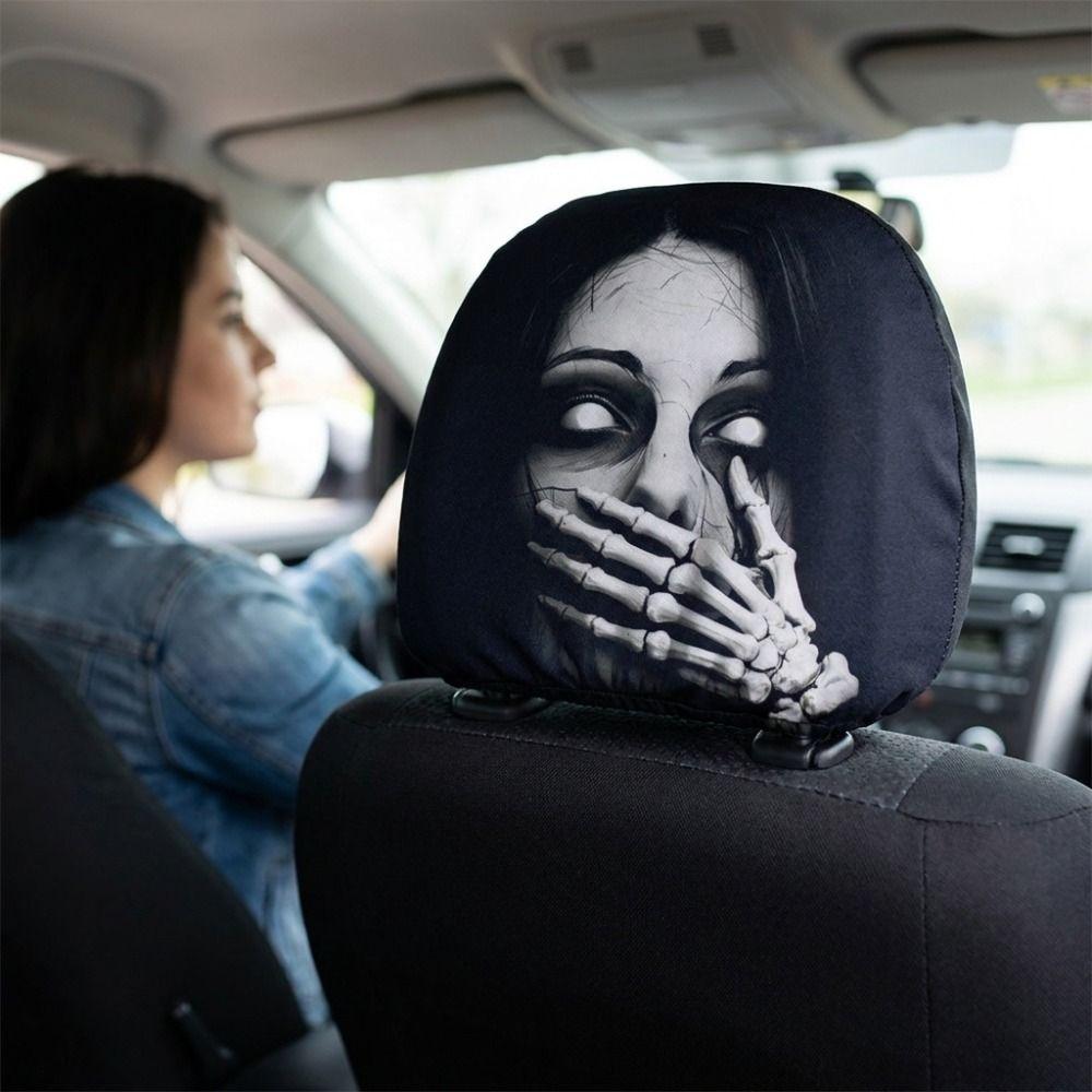 2Pcs Comfortable Halloween Car Headrest Cover Automotive Seat Headrest Cover All Seasons Use