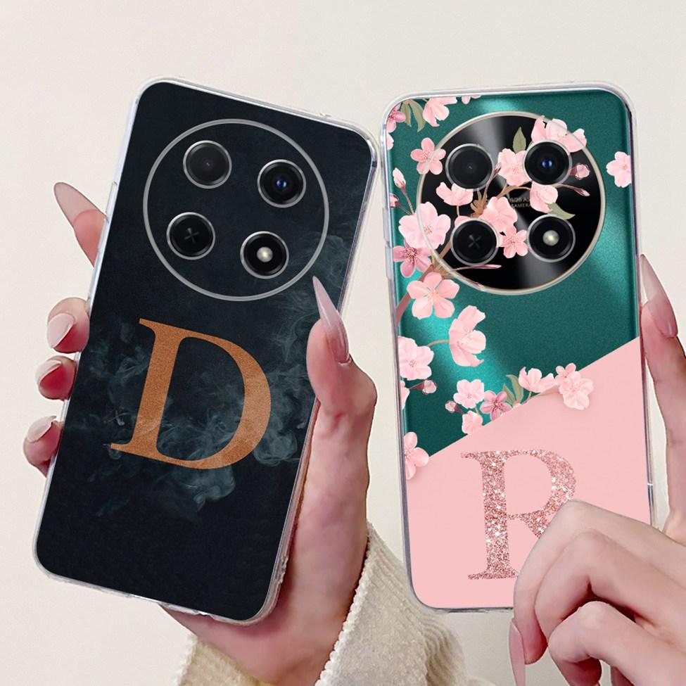 For Huawei Nova 12i Case Cover Clear Luxury A-Z Letter Flowers Soft Bumper Funda For Huawei Nova12i Phone Case CTR-AL20 CTR-L81