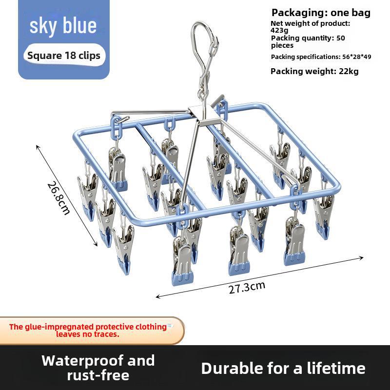 Plastic Dipped 24-Clip Round Sock and Underwear Drying Rack for Household Use