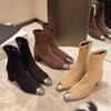 Короткие ботинки, Женская обувь, Обувь на молнии, Новые с квадратным носком, Ботинки на толстом каблуке, На высоком каблуке, Универсальные и стройнящие ботинки