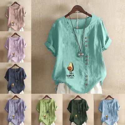 Женская модная футболка с круглым вырезом и короткими рукавами с авокадо и гуманоидным принтом, повседневная хлопково-льняная рубашка с рисунком, свободная летняя блузка для отдыха, топы