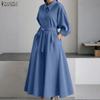 Women Casual Turn Down Collar Loose Long Sleeve Spring Autumn Dress