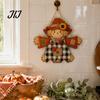 Autumn Theme Room Decor Fall Wooden Hanging Sign, Scarecrow & Pumpkin Maple Leaf Door Seasonal Home Accents Hanger, Harvest Thanksgiving Front Decor,